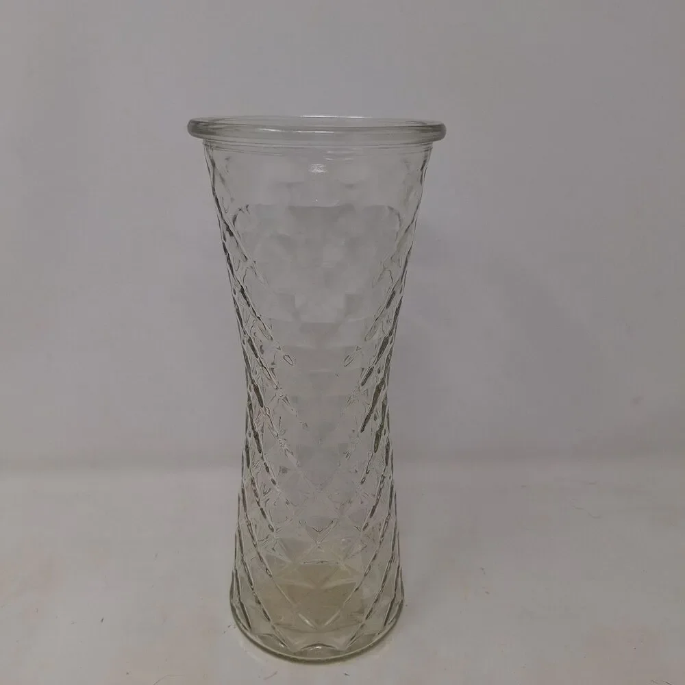 Glass Clear Vase Greenbrier International 9 Inch Tall Diamond Weave Pattern